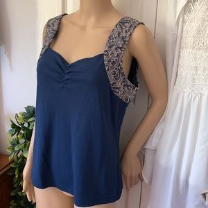 Piccadilly fashions navy blue brocade trim sweetheart tank top M